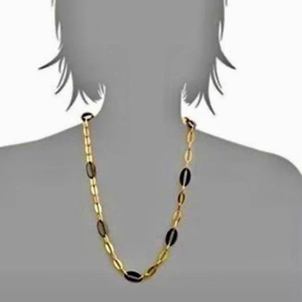 YELLOW GOLD PLATED STAINLESS STEEL BLACK CERAMIC NECKLACE PAPERCLIP CHUNKY CHAIN
